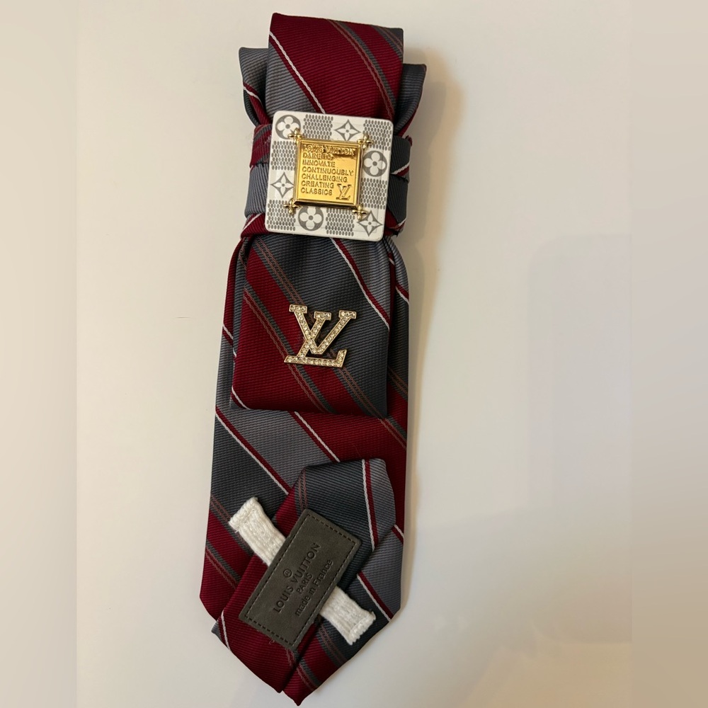 Burgundy and Charcoal Striped Tie